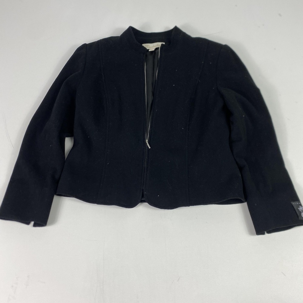 Mainbocher Jacket Womens 10 Black Cashmere Wool Blend Short Zip Front Lined